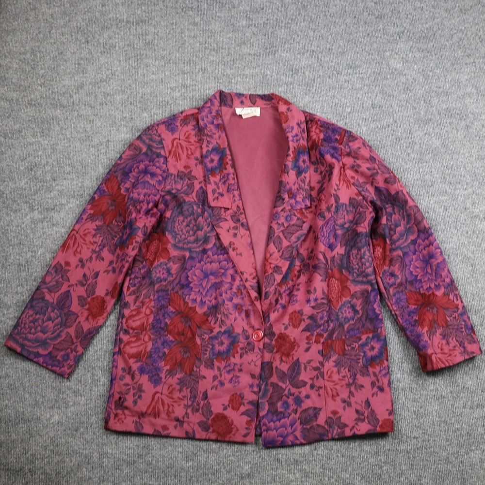 Vintage Joanna Blazer Jacket Womens Medium Pink Floral Print Made USA 90s